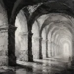 Atmospheric Stone Arches Monochrome Wall Art Canvas Print