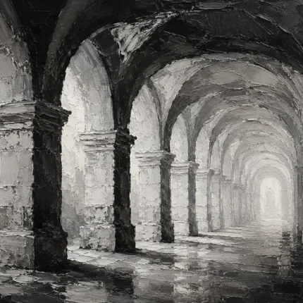 Atmospheric Stone Arches Monochrome Wall Art Canvas Print