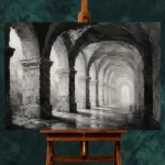 Atmospheric Stone Arches Monochrome Wall Art Canvas Print - Image 2