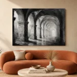 Atmospheric Stone Arches Monochrome Wall Art Canvas Print - Image 3