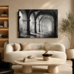 Atmospheric Stone Arches Monochrome Wall Art Canvas Print - Image 6