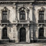 European Stone Facade Monochrome Wall Art Canvas Print