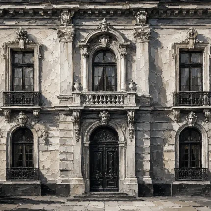 European Stone Facade Monochrome Wall Art Canvas Print