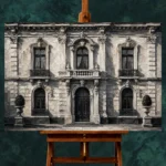 European Stone Facade Monochrome Wall Art Canvas Print - Image 2