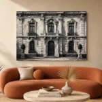 European Stone Facade Monochrome Wall Art Canvas Print - Image 3