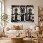 European Stone Facade Monochrome Wall Art Canvas Print - Image 7