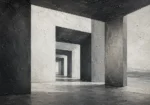 Dramatic Concrete Corridor Monochrome Wall Art Canvas Print