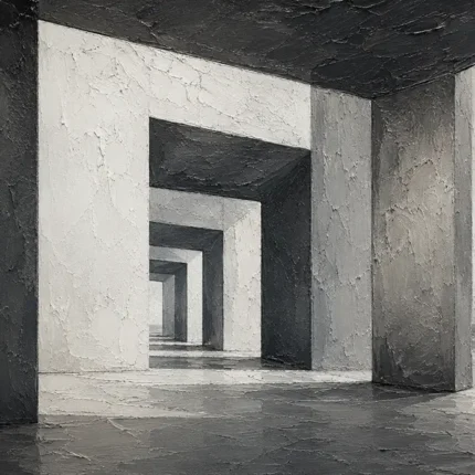 Dramatic Concrete Corridor Monochrome Wall Art Canvas Print
