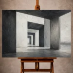 Dramatic Monochrome Wall Art print featuring a minimalist concrete corridor with monumental openings for elegant interiors