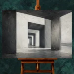 Dramatic Concrete Corridor Monochrome Wall Art Canvas Print - Image 2