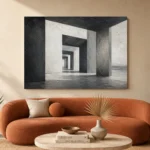 Dramatic Concrete Corridor Monochrome Wall Art Canvas Print - Image 3