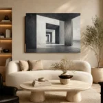 Dramatic Concrete Corridor Monochrome Wall Art Canvas Print - Image 6
