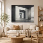 Dramatic Concrete Corridor Monochrome Wall Art Canvas Print - Image 7