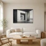 Dramatic Concrete Corridor Monochrome Wall Art Canvas Print styled in a refined neutral interior