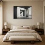 Dramatic Concrete Corridor Monochrome Wall Art Canvas Print showcased in an elegant minimalist interior
