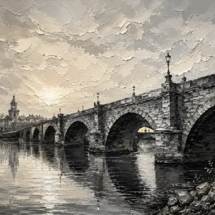 Luminous Historic Bridge Monochrome Wall Art Canvas Print