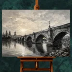 Luminous Historic Bridge Monochrome Wall Art Canvas Print - Image 2