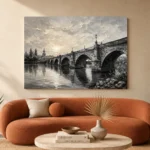 Luminous Historic Bridge Monochrome Wall Art Canvas Print - Image 3