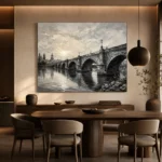 Luminous Historic Bridge Monochrome Wall Art Canvas Print - Image 4