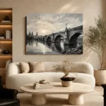 Luminous Historic Bridge Monochrome Wall Art Canvas Print - Image 6
