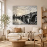 Luminous Historic Bridge Monochrome Wall Art Canvas Print - Image 7