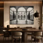 Serene Cloister Courtyard Monochrome Wall Art Canvas Print - Image 4