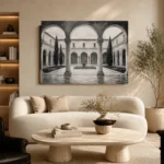 Serene Cloister Courtyard Monochrome Wall Art Canvas Print - Image 6
