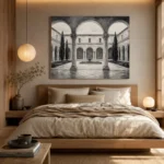 Serene Cloister Courtyard Monochrome Wall Art Canvas Print - Image 8