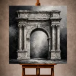 Dramatic Monochrome Wall Art print featuring a weathered Roman-inspired stone arch for elegant interiors