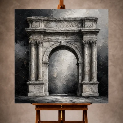 Dramatic Monochrome Wall Art print featuring a weathered Roman-inspired stone arch for elegant interiors