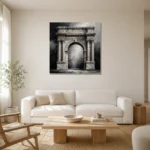 Dramatic Roman Arch Monochrome Wall Art Canvas Print styled in a refined neutral interior