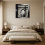 Dramatic Roman Arch Monochrome Wall Art Canvas Print showcased in an elegant minimalist interior