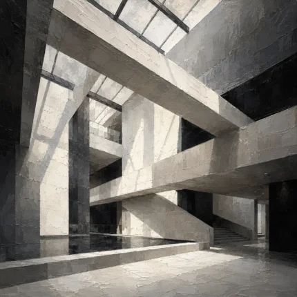 Geometric Atrium Monochrome Wall Art Canvas Print