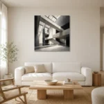 Geometric Atrium Monochrome Wall Art Canvas Print styled in a refined neutral interior