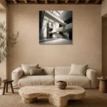 Geometric Atrium Monochrome Wall Art Canvas Print presented in a sophisticated home setting