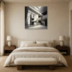 Geometric Atrium Monochrome Wall Art Canvas Print showcased in an elegant minimalist interior