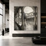 Tranquil Cloister Courtyard Monochrome Wall Art Canvas Print - Image 5