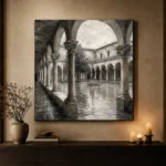 Tranquil Cloister Courtyard Monochrome Wall Art Canvas Print - Image 7