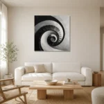 Dramatic Spiral Staircase Monochrome Wall Art Canvas Print styled in a refined neutral interior