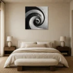 Dramatic Spiral Staircase Monochrome Wall Art Canvas Print showcased in an elegant minimalist interior