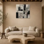 Sculptural Architectural Details Monochrome Wall Art Canvas Print presented in a sophisticated home setting