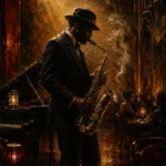 Amber Jazz Club Saxophonist Jazz Wall Art Canvas Print