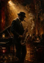 Amber Jazz Club Saxophonist Jazz Wall Art Canvas Print