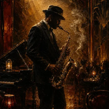Amber Jazz Club Saxophonist Jazz Wall Art Canvas Print