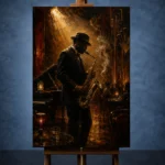 Amber Jazz Club Saxophonist Jazz Wall Art Canvas Print - Image 2