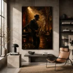 Amber Jazz Club Saxophonist Jazz Wall Art Canvas Print - Image 3