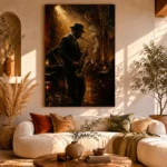 Amber Jazz Club Saxophonist Jazz Wall Art Canvas Print - Image 8