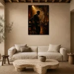 Amber Jazz Club Saxophonist Jazz Wall Art Canvas Print presented in a sophisticated home setting