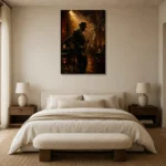 Amber Jazz Club Saxophonist Jazz Wall Art Canvas Print showcased in an elegant minimalist interior