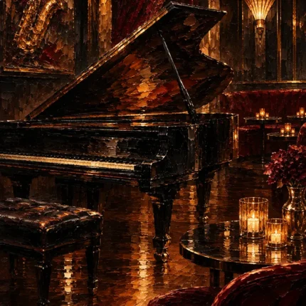 Candlelit Grand Piano Jazz Wall Art Canvas Print